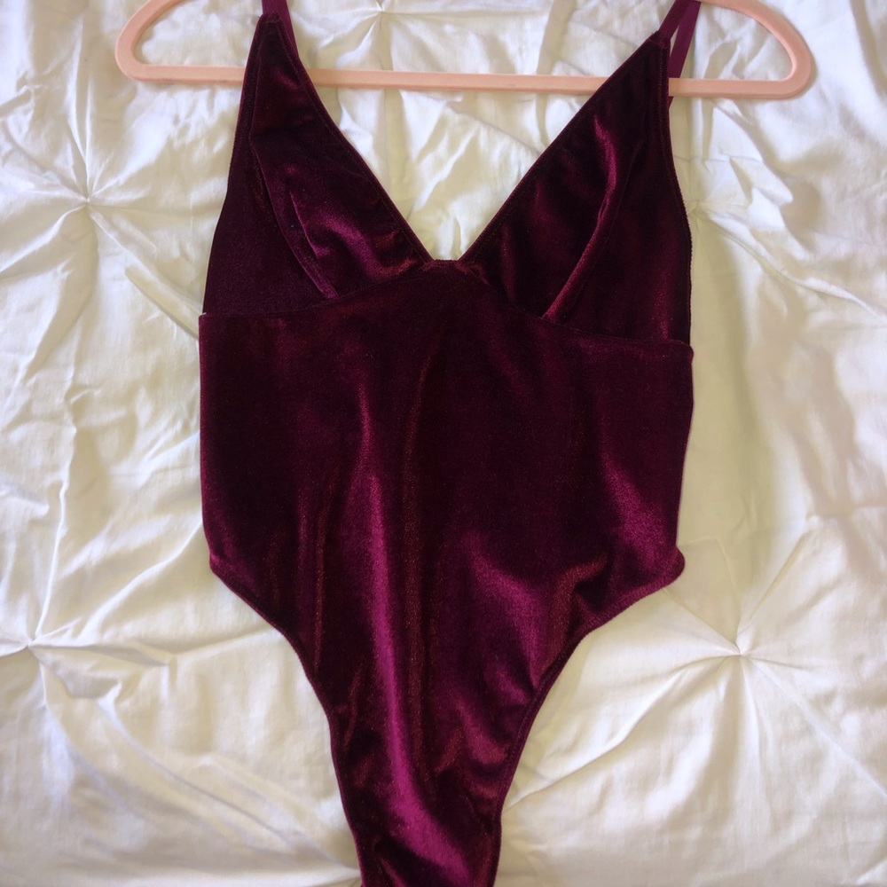 Forever 21 Dark Red, Velvet Bodysuit Size Small